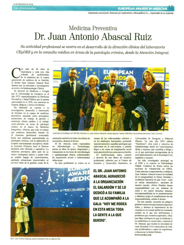 EUROPEAN AWARDS IN MEDICINE 2019 MEDICINA PREVENTIVA DR. JUAN ANTONIO ABASCAL RUIZ